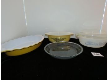 Emile Henry Dish, Pyrex Dish (scratches), GlasBake Casserole With Pyrex Lid, Fire King Pie Plate, #166