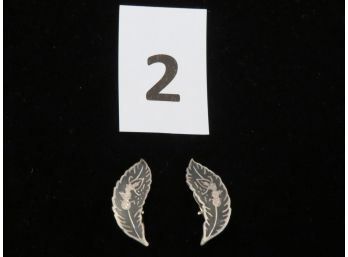 Vintage Siam Sterling Silver Leaf Earrings #2