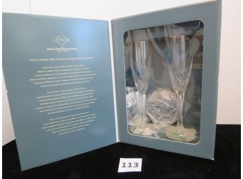 Lenox Millennium Edition Champagne Flutes & Coasters, NIB, #113.
