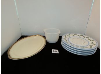 4 Williams Sonoma Dinner Plates, Oval Platter (crazed Glaze), Vintage White Bowl, #167