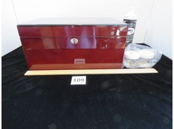 Very Nice Humidor With Leaf Design On Lid, No Key With Box, #109