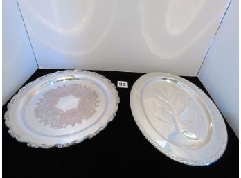 2 Large Silver Plated Serving Trays, #93
