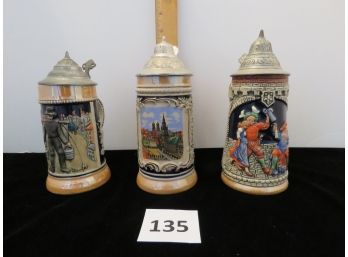3 Vintage Beer Steins, West Germany/Germany, Including One By Gerz, #135