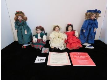 Ashton Drake Set Of 5 Little Women At Christmas Dolls, Missing Some Small Accessories, #108