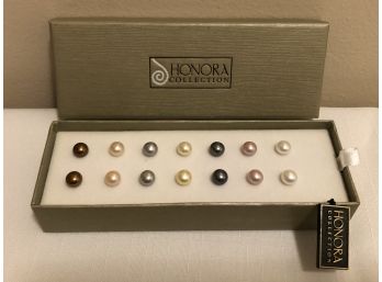 NEW! Sterling Silver Honora Signed Pearl Stud Earrings Set
