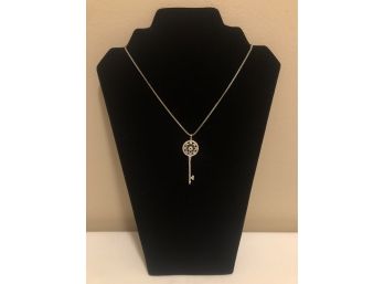 Italy Sterling Silver CZ Key Necklace (10.6 Grams)