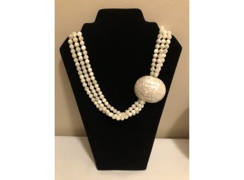 Mother Of Pearl Statement Triple Strand Necklace