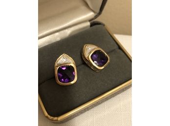 14K Gold Diamond & Rubellite Earrings (9.0 Grams)