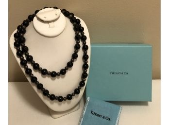 Vintage Tiffany & Co Signed Sterling Silver Onyx Necklace