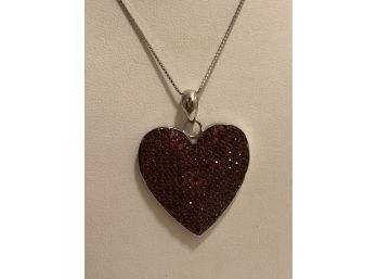 Sterling Silver BB Signed Pyrope Heart Necklace (12.0 Grams)