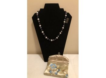 NEW! Sterling Silver Signed Honora Pearl Necklace & Pouch