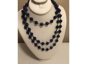 Sterling Silver SNJ Signed Lapis Lazuli Necklace (45.3 Grams)