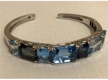 Sterling Silver Blue Topaz & Jadeite Cuff Bracelet (23.7 Grams)