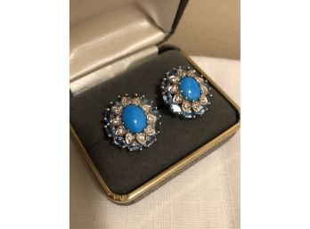 Sterling Silver Blue Topaz & Goshenite Earrings (10.3 Grams)