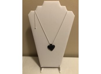 Sterling Silver 925Y Black CZ Adjustable Slide Heart Necklace (12.5 Grams)