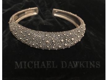 Sterling Silver Designer Michael Dawkins Signed Cuff Bracelet & Pouch (48.1 Grams)