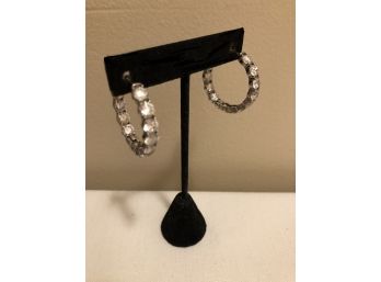 Sterling Silver CZ Hoop Earrings (14.4 Grams)