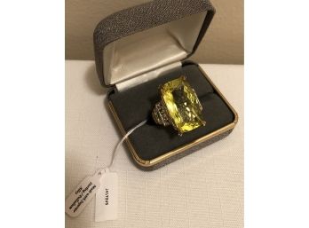 NEW! Sterling Silver NH Signed Gems En Vogue Lemon Quartz & Emerald Ring (15.5 Grams)