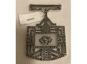 NEW! Sterling Silver 925M Signed Marcasite Art Deco Style Brooch (16.4 Grams)