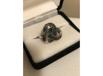 Sterling Silver SJ Signed Black Diamond Ring (9.5 Grams)