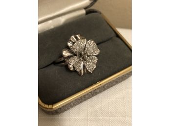 Sterling Silver KN Signed Diamond Flower Ring (6.7 Grams)