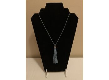 Sterling Silver BBJ Signed Crystal Tassel Necklace (16.0 Grams)