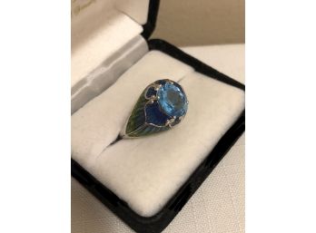 Sterling Silver KHR Signed Blue Topaz Enamel Ring (6.1 Grams)