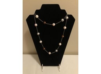 Sterling Silver Lucas Lameth Signed Pearl Necklace (48.1 Grams)