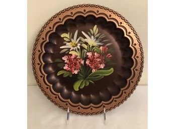 Vintage Copper Hand Painted Wall Plate