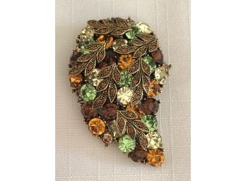 Vintage Rhinestone Leaf Brooch