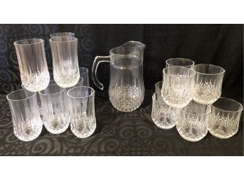 Vintage Cristal Brand Pitcher & Glassware Set