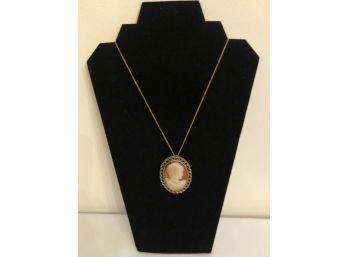 Vintage Cameo Brooch Pendant & 12KGF Necklace
