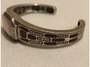 Sterling Silver Signed CNA Mother Of Pearl Hinged Cuff Bracelet (37.5 Grams)