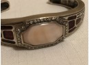 Sterling Silver Signed CNA Mother Of Pearl Hinged Cuff Bracelet (37.5 Grams)