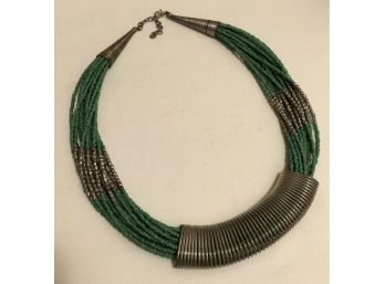 Glass Bead & Coil Multi-Strand Statement Necklace