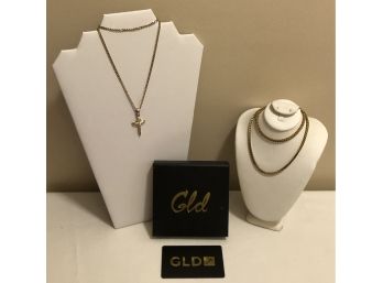 GLD Signed Crucifix & Herringbone Necklaces