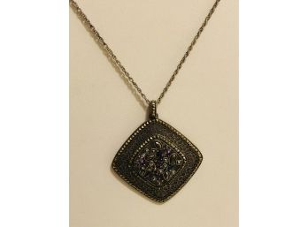 Sterling Silver Marcasite Genuine Amethyst Necklace (17.9 Grams)