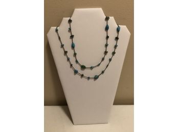 Sterling Silver Genuine Turquoise Nugget Necklace (19.4 Grams)