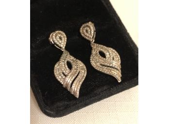 Sterling Silver KPJ Signed Genuine Diamond Earrings (6.1 Grams)