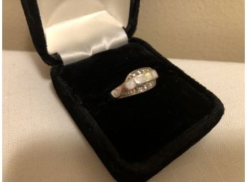Sterling Silver Opal & CZ Ring (3.4 Grams)