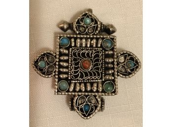 Vintage Tibetan Genuine Turquoise Box Pendant