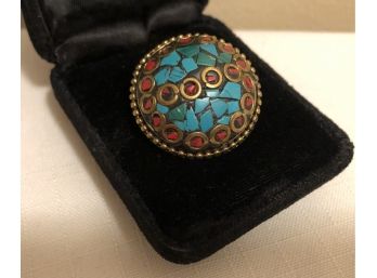 Nepalese Brass Genuine Stone Inlay Ring