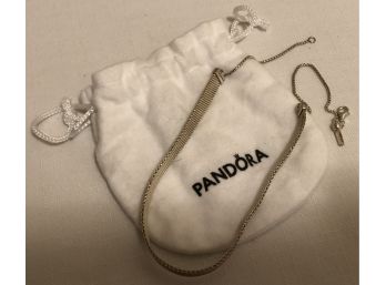 PANDORA Signed Sterling Silver Necklace & Pouch (13.7 Grams)