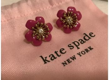 Designer Kate Spade NY Signed Enamel Flower Earrings & Pouch