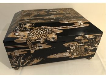 Carved Koi Motif Decorative Lacquer Box