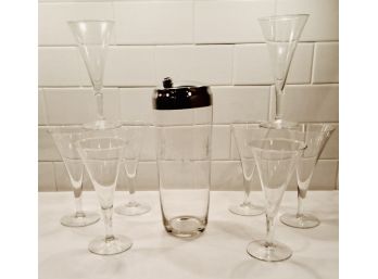 Vintage Cocktail Shaker & Glasses