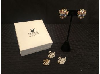 Swarovski Crystal Earrings & Swan Pins