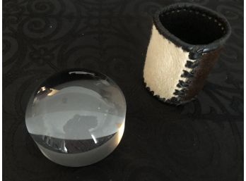 Genuine Cowhide Pencil Cup & Eschenbach Magnifying Paperweight