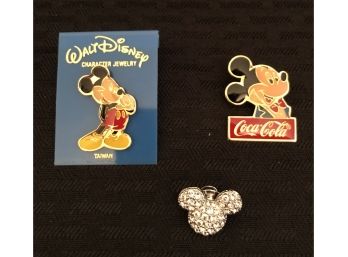 Swarovski Crystal Pavé Mickey Mouse Pin & Vintage Trading Pins