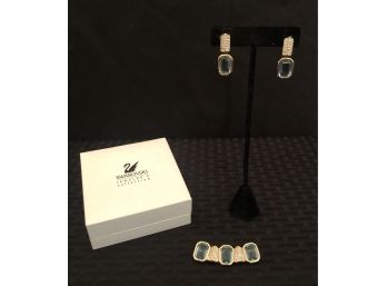 Swarovski Smoky Blue Topaz Crystal Earrings & Brooch